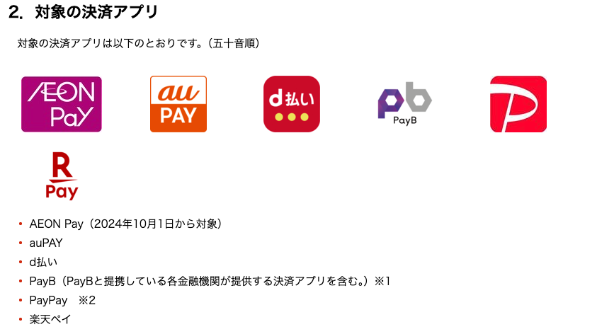 対象の決済アプリ一覧