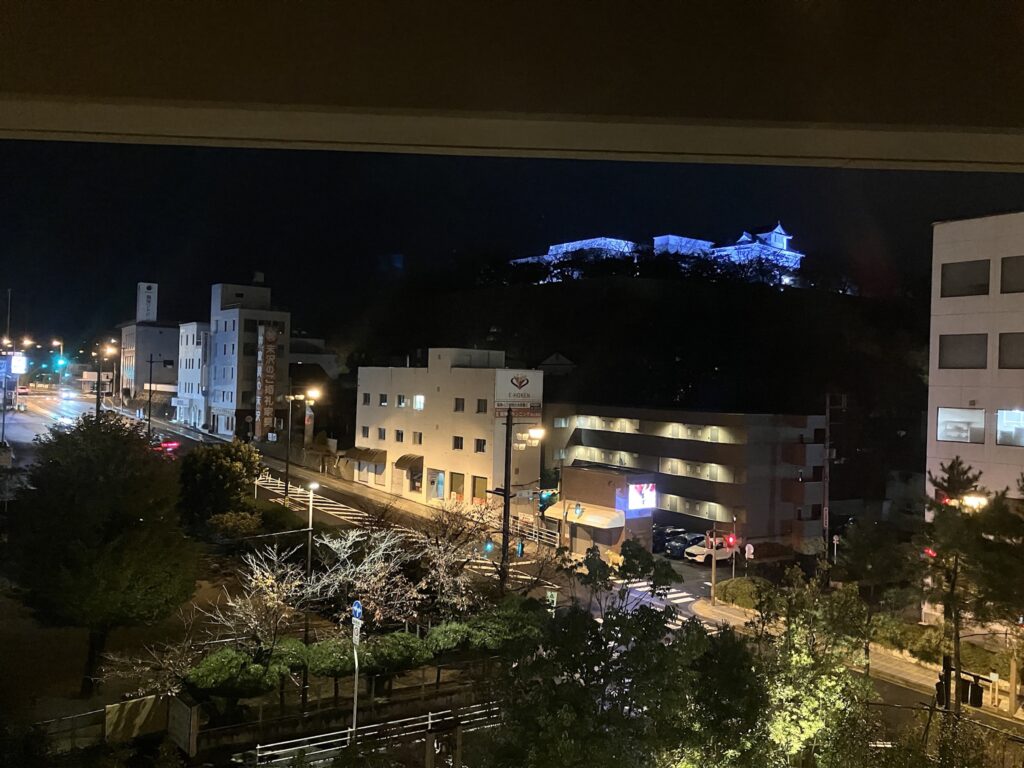 部屋から夜の津山城址の風景