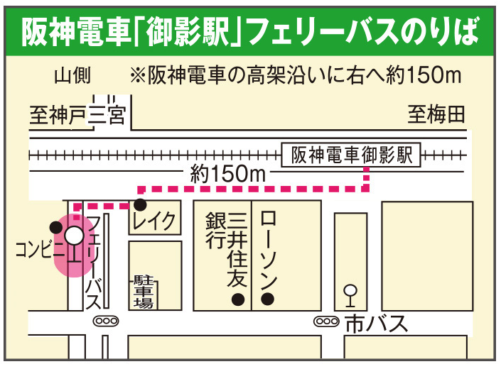 阪神電車「御影駅」からフェリー乗り場までの地図